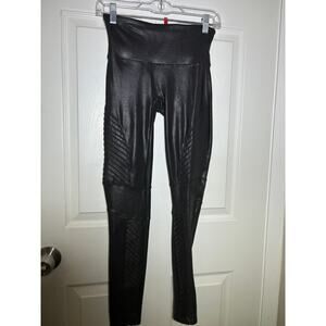 SPANX Black Faux Leather Leggings Pants High Rise Slimming Shapewear Size M